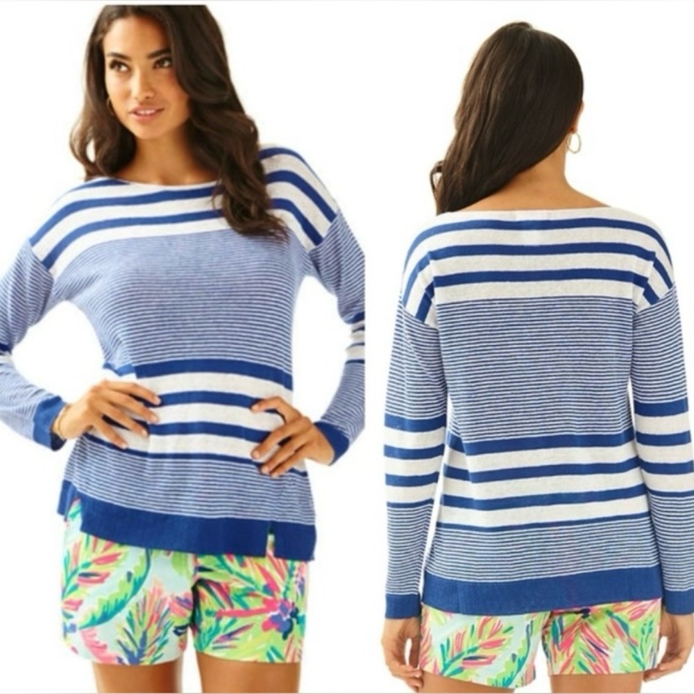 Lilly Pulitzer Camilla 100% Linen Striped Boatneck Sweater Size Medium